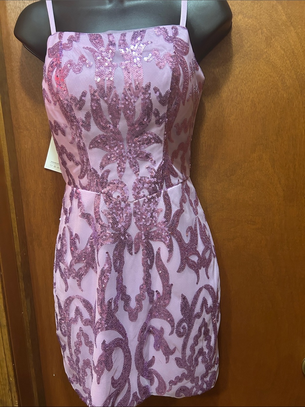 Lavender Sequin-Embellished Spaghetti Strap Dress - Homecoming